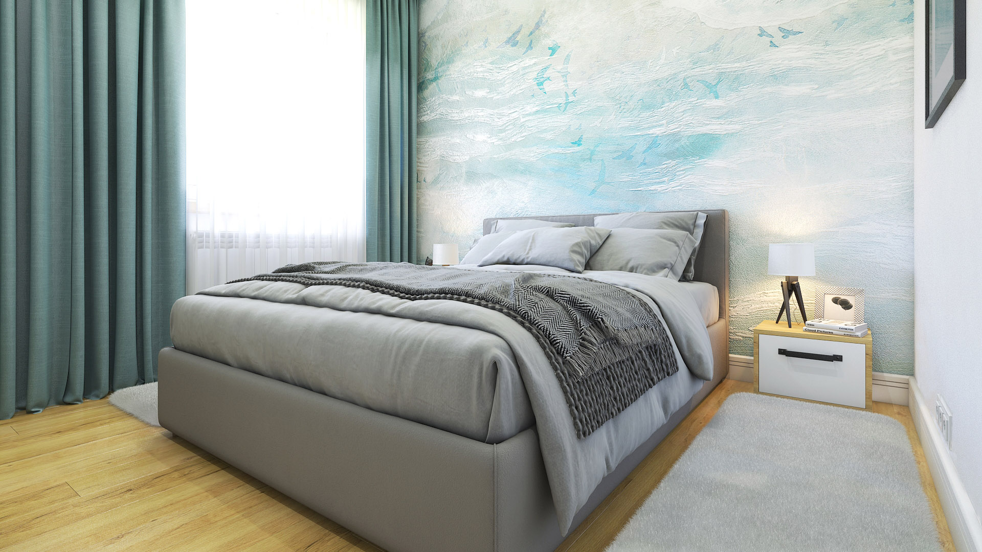 projekt sypialnia z dużym łóżkiem